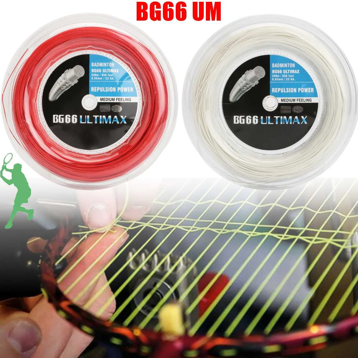 

BG80 200m Durable Badminton Elastic Racket String Coil High Polymer Reel White/Red String