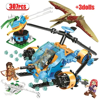 

307Pcs Creator Jurassic Helicopter Model Building Blocks Jurassic World Capture Dinosaur Bricks Toys for Children Gift