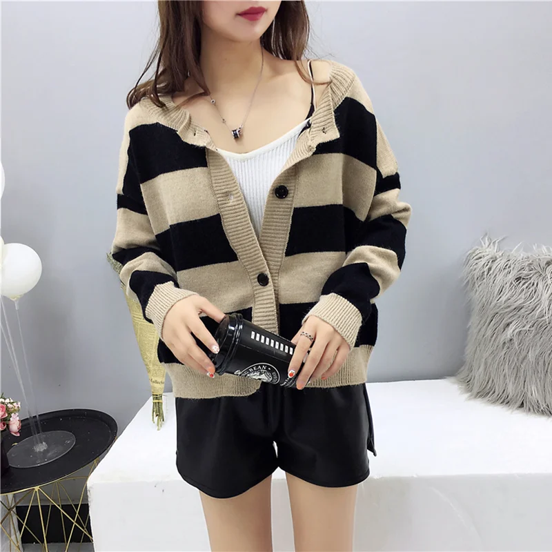 Свободный вязаный полосатый кардиган Sueters De Mujer Moda зимний свитер