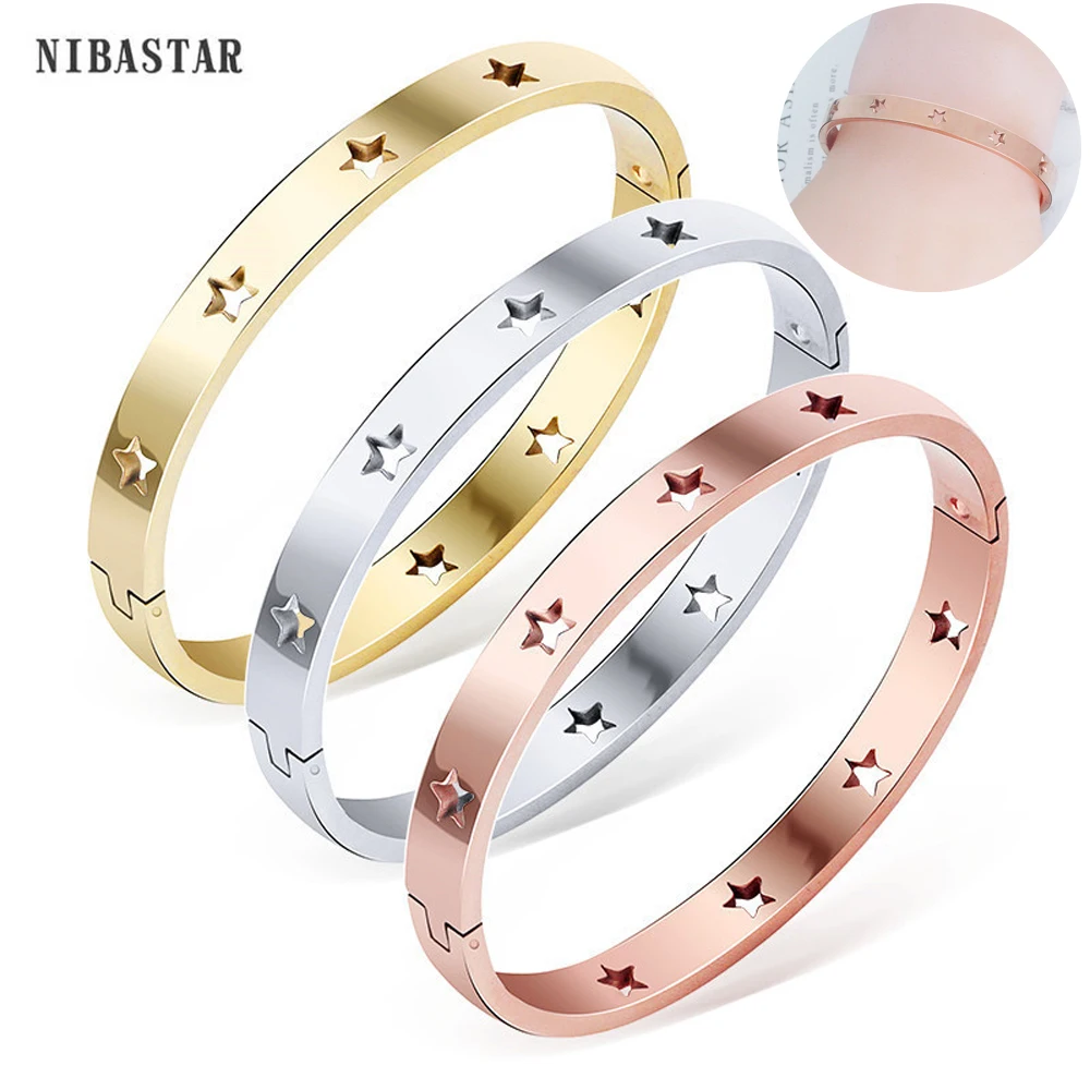 Hollow Star Bracelets & Bangles For Women Fashion Stainless Steel Sweet Romantic Bracelet Rose Gold Color Jewelry Gift bracelet jewelry