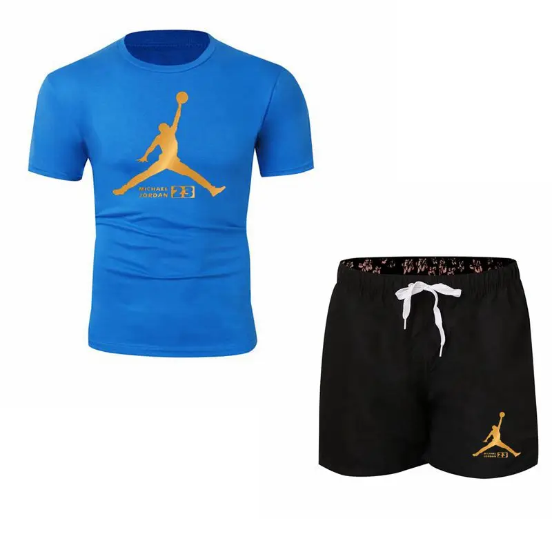 Летний, мужские комплекты, футболки+ шорты, комплекты из двух предметов, повседневный спортивный костюм, Мужская футболка, тренажеры, фитнес, брючный костюм - Цвет: blue