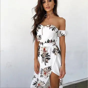 

Women Off the Shoulder Floral Print High Low Maxi Dress