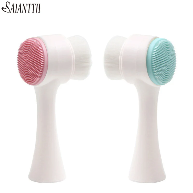 Saiantth Standup Facial Washing Brush Manual Cleansing Brushes Double
