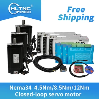 

2020 promotion 3 set Nema34 Closed-Loop stepper Motor 6A 4.5N.m/8.5Nm/12Nm+HBS860H Hybrid servo Driver 8A+MACH3 For CNC router