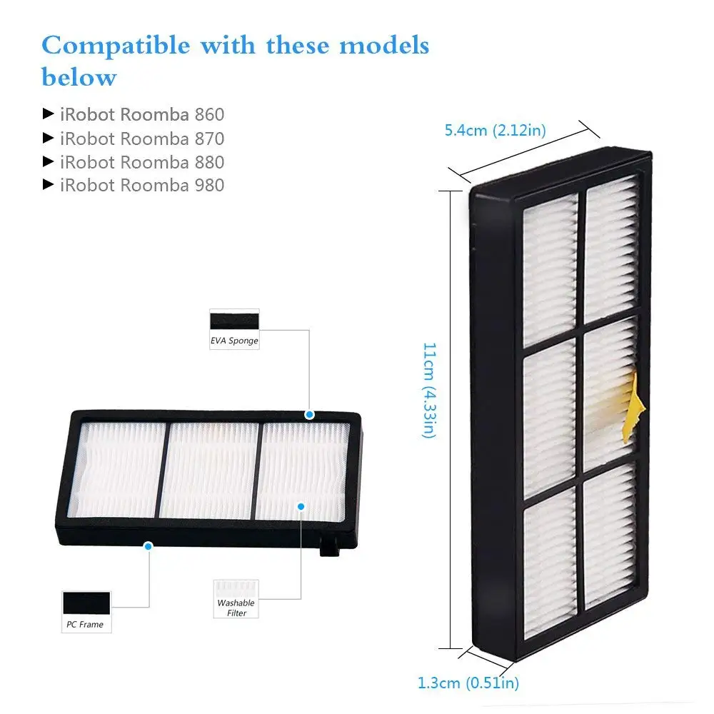 Escovas e Filtros para IRobot, Kit de Peças Roomba, Série 800, 860, 865, 866, 870, 871, 880, 885, 886, 890, 900, 960, 966, 980, 13pcs por lote