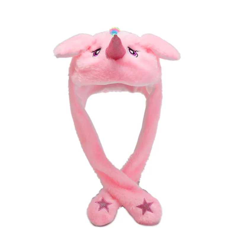Pink unicorn Kocozo, шапка кролика, подвижные уши, милая мультяшная игрушка, шапка, подушка безопасности, Kawaii, забавная шапка-игрушка, Детская плюшевая игрушка, подарок на день рождения, шапка для девочек - Цвет: Pink unicorn