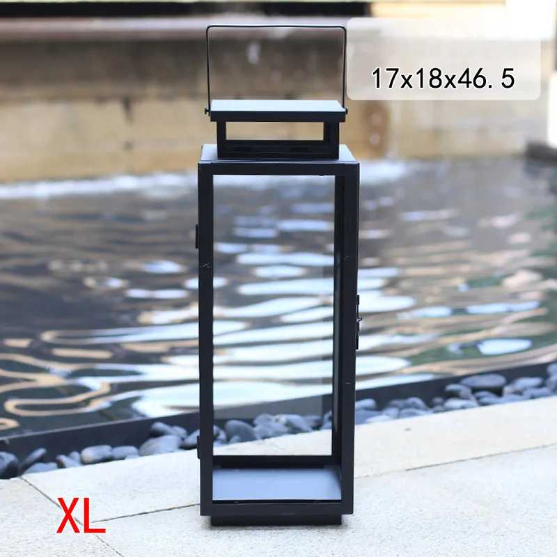 XL Black Американский металлический подсвечник, уличный подсвечник для посадки во дворе, вЕтряный фонарь, стеклянный подсвечник, подсвечники, Рождественский Свадебный декор - Цвет: XL Black