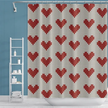 

High Quality Red Heart Printed Bathroom Shower Curtains Polyester Waterproof Bath Curtain Mildew Proof Washable Home Decor