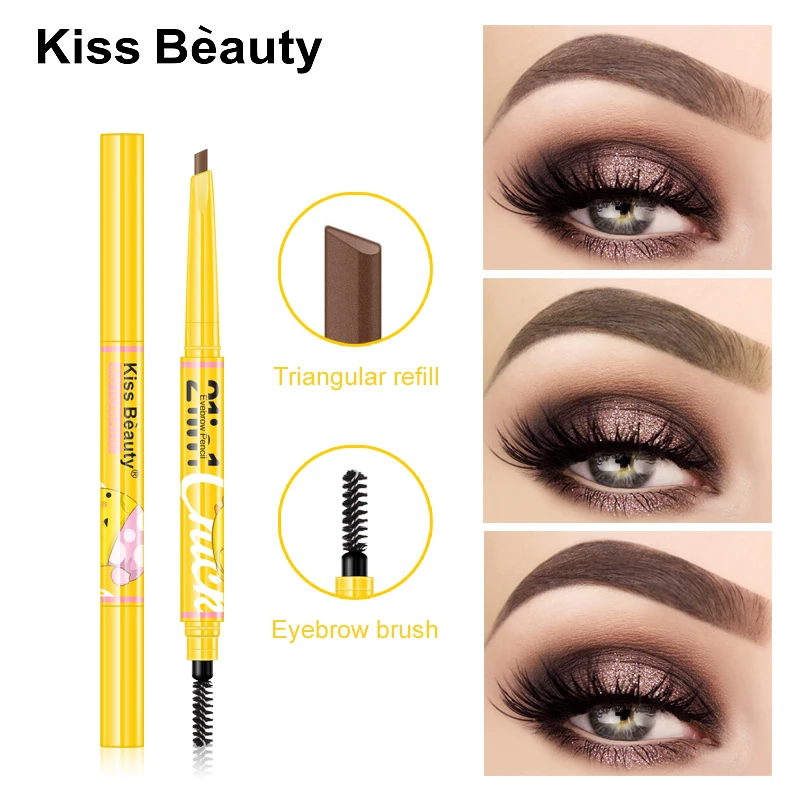 Coupon Price for  Double-headed Triangle Eyebrow Pencil Waterproof Smudge-proof Long Lasting Coloration Eyebrow Pen W