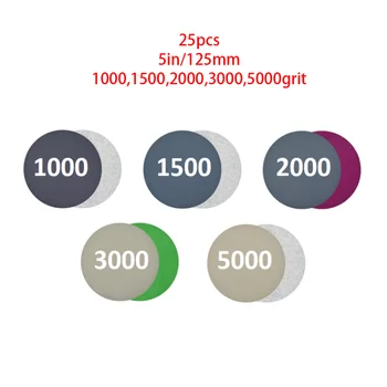 

25pcs 5inch Hook&Loop Wet/Dry 1000 1500 2000 3000 5000 Grit Sand Paper Discs Waterproof