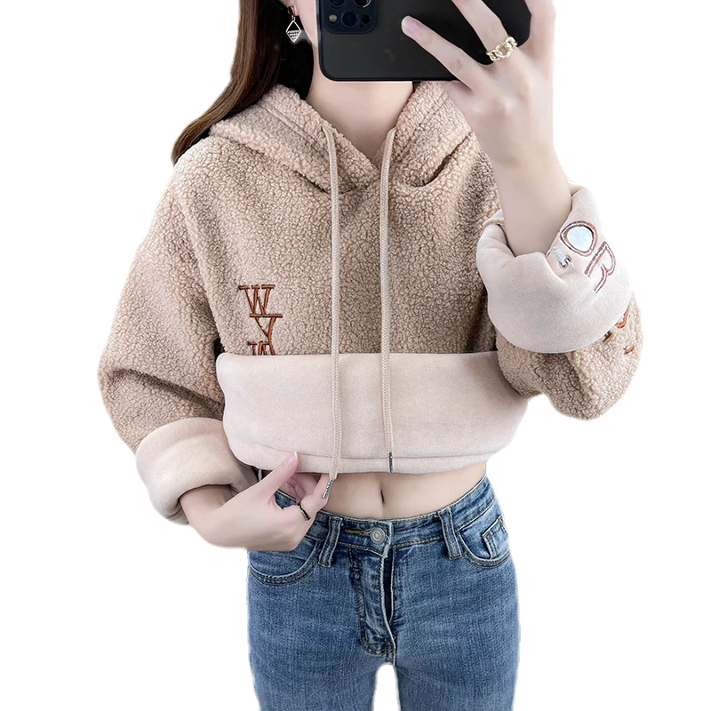 Women Sweatshirts With A Hood 2022 New Winter Thick Female Hoodie Plus Velvet Keep Warm Pocket Letters Korean Style Hot Sale S13