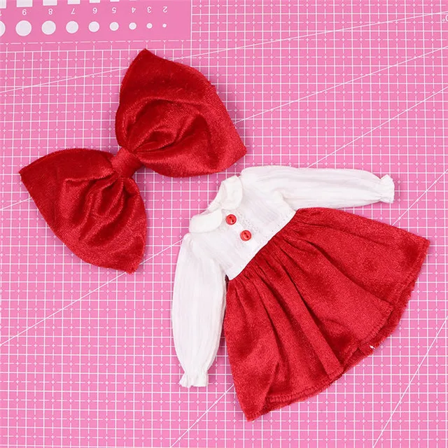 Neo Blythe Doll Red White Velvet Dress 1
