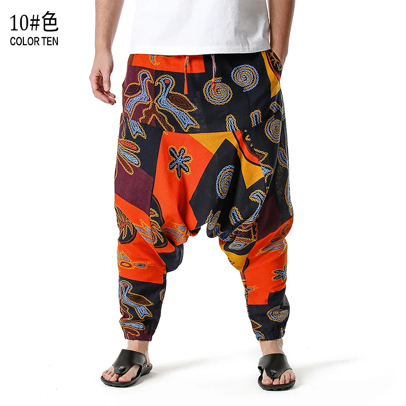 Harem Pants Mens Hippy Hippe Trousers Cotton Bohemian Vintage Yoga Ethnic Print Patchwork Harem Pants Om Patch Pants jersey harem pants