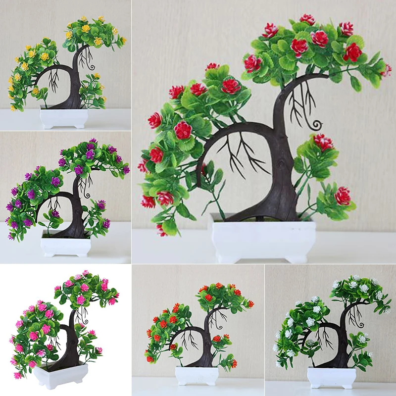 Artificial Bonsai Flower Tree Potted Welcoming Fake Plant Home Window Decoration