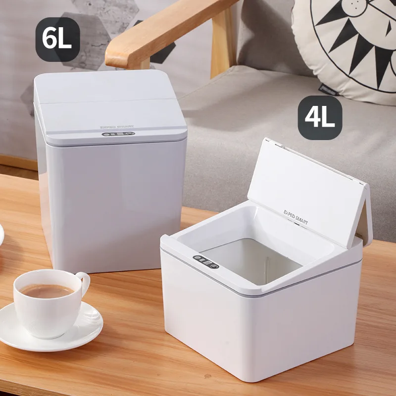 

4L/6L Car Smart Sensor Storage Bucket Bathroom Desktop Intelligent Touchless Auto Open Trash Bin Corner Gap Plastic Waste Bin