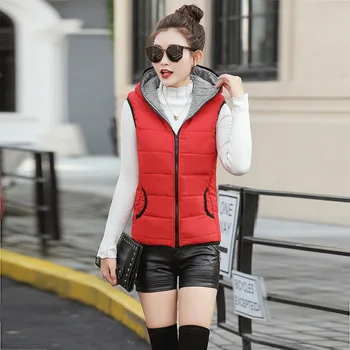 

New Autumn Winter Women Vest Cotton Hooded Casual Slim Waistcoat Female Sleeveless Jacket
