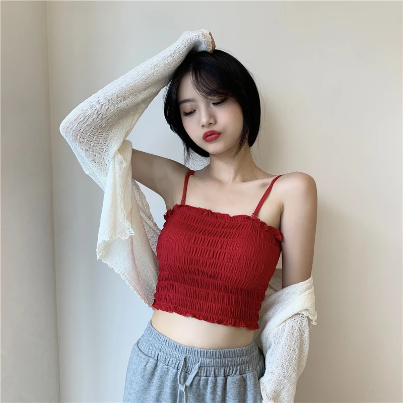 Strapless Camis Women's Clothing Off Shoulder Tees Summer Sexy Style Fashion Brand Crop Top Ladies Spaghetti Strap Backless New | Женская