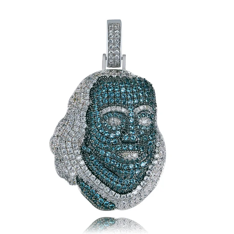 

Hip Hop Green CZ Stone Paved Bling Iced Out Franklin Avatar Pendants Necklace for Men Rapper Jewelry Drop Shipping