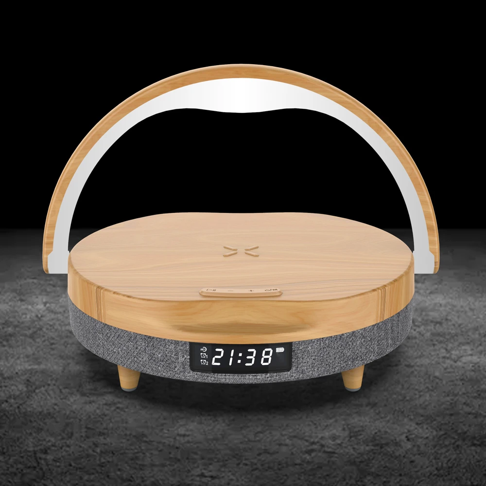 A6N 5 In 1 Bluetooth-Compatible 5.0 Wood Grain Speaker 10W Wireless Fast Chargers Stand LED Lamp Clock For IPhone 12 13 Xiaomi charging pad