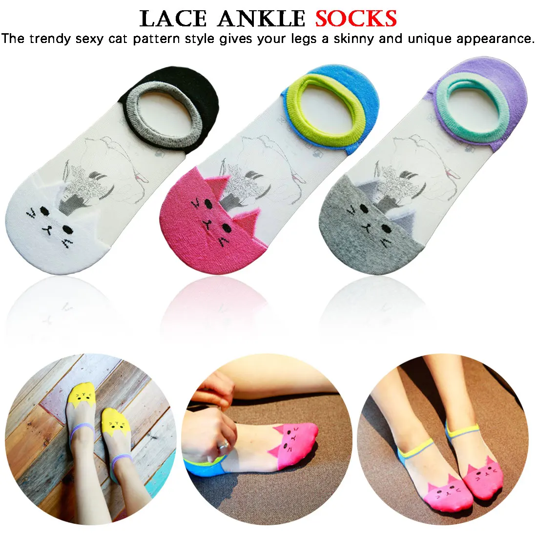 Забавные носки с котом 5 пар, милые Шелковые Носки с рисунком кота, прозрачные стрейч сетка, носки из смешанного волокна, эластичные носки до щиколотки