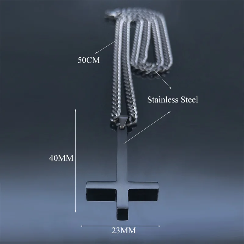 Edelstahl Gothic Umgedrehtes Kreuz Halskette Mann Schwarz Punk Invertiertes Kreuz Männer Ketten Goth Schmuck Halskette Hombre N8006 – Detail 3