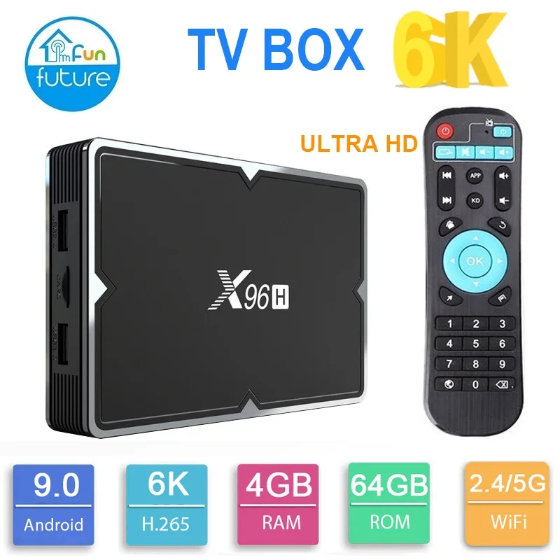 Smart Android tv BOX 6K 4K HD 3D 4G RAM64GB X96H wifi Android 9,0 tv BOX VS X96mini X96max