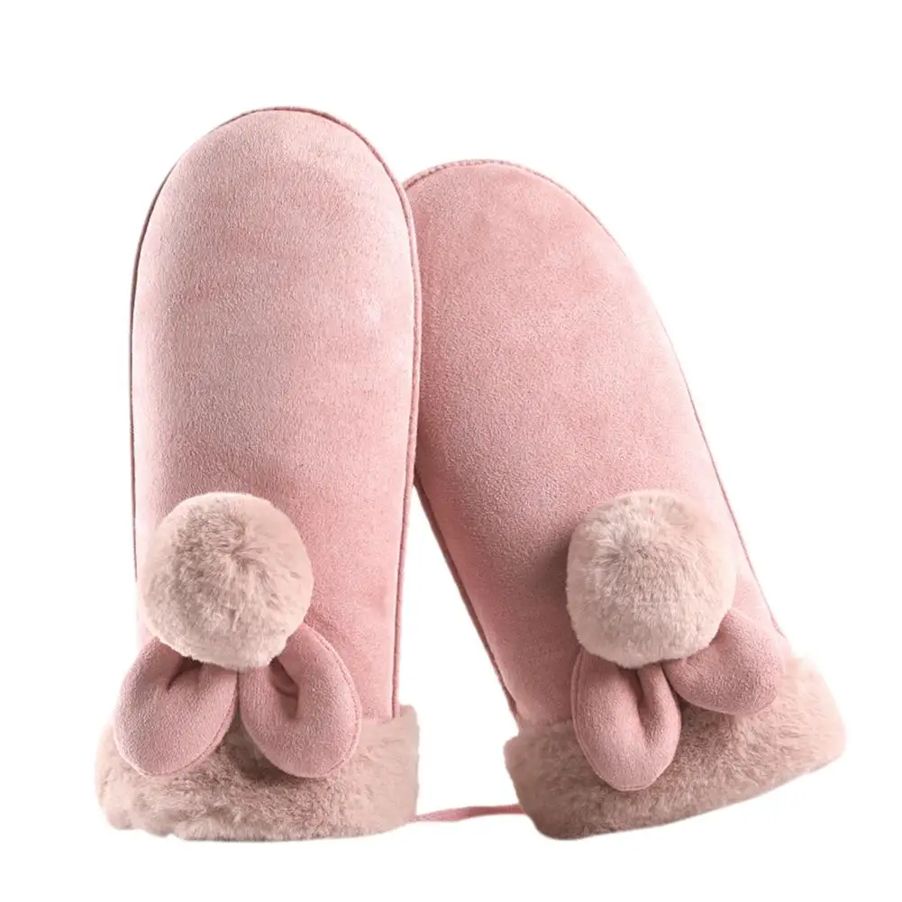 Pink Замшевые женские перчатки, зимние уличные перчатки для велоспорта, теплые перчатки для катания на лыжах, сноуборде, мотоцикле, спортивные перчатки, Женские зимние кожаные перчатки - Цвет: Pink