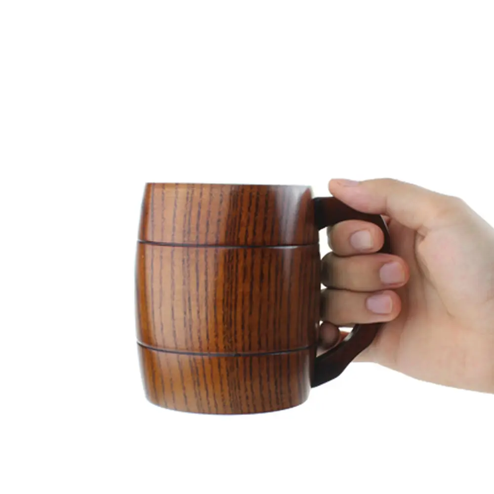 Wooden Tankard Beer Stein Mug Souvenir Handmade Cup Barrel Drinkware 400mL Natural Oak Wood Cups