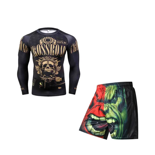 US $6.99 Mens Tracksuit 3D Prints Tight Skin Compression Sport Suit Men MMA Rashguard Body Building Fitness