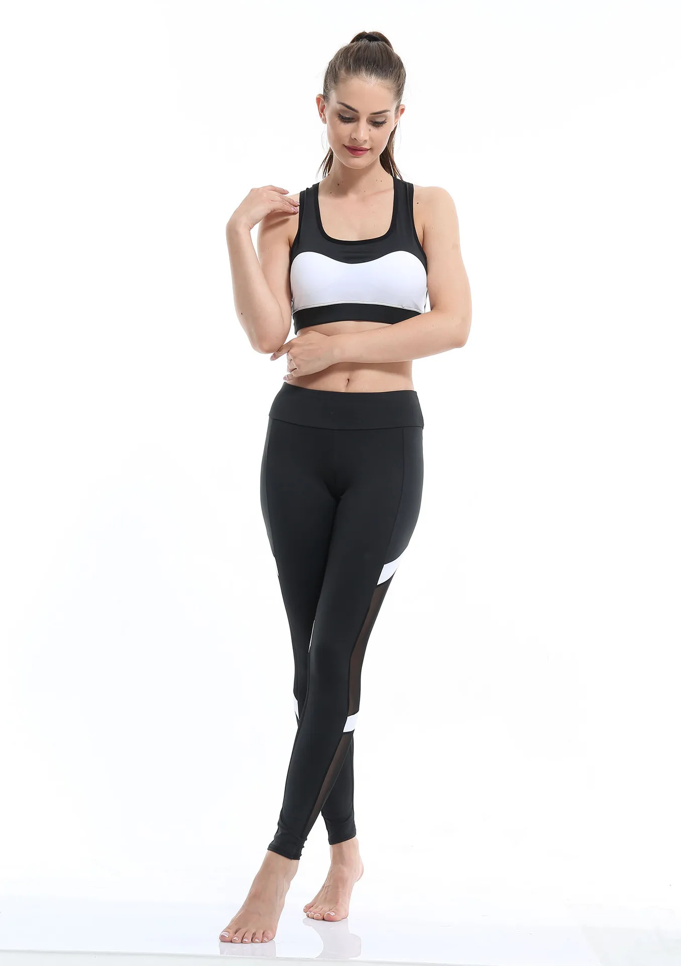 European and American trend fitness Leggings Two-section mesh high waist elastic breathable hip dress leggings women workout