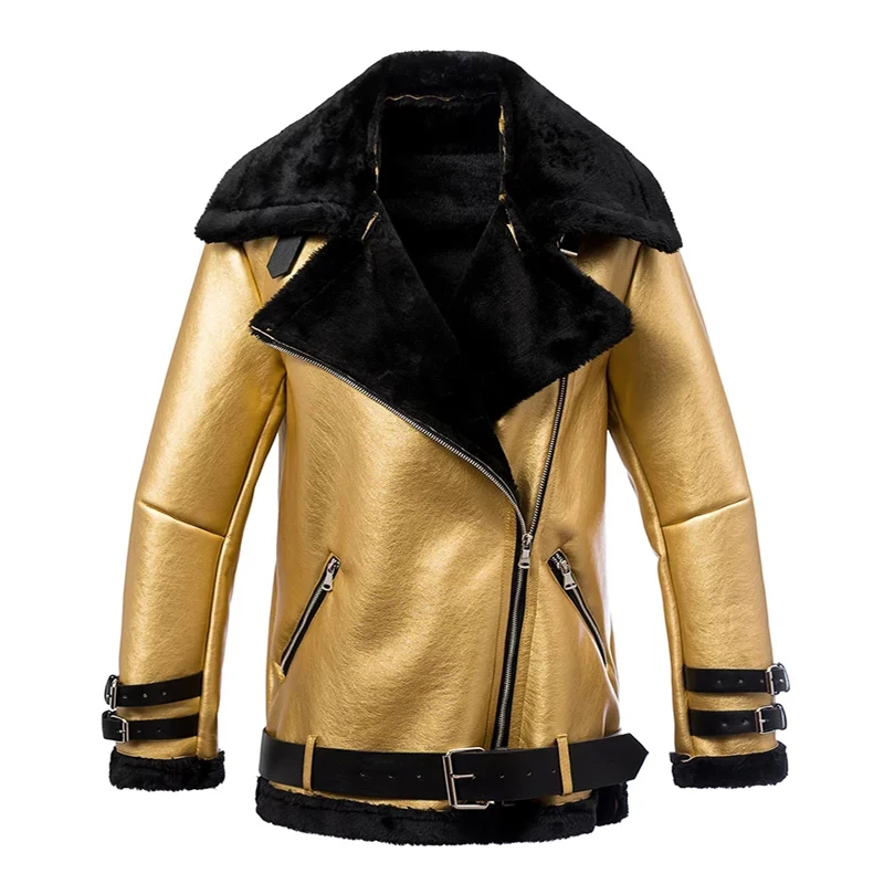 Fandy lokar, пальто из искусственного меха, женские модные однотонные куртки, женские элегантные пальто на молнии с поясом, женские пальто для девушек II - Цвет: XDFF1653 Gold
