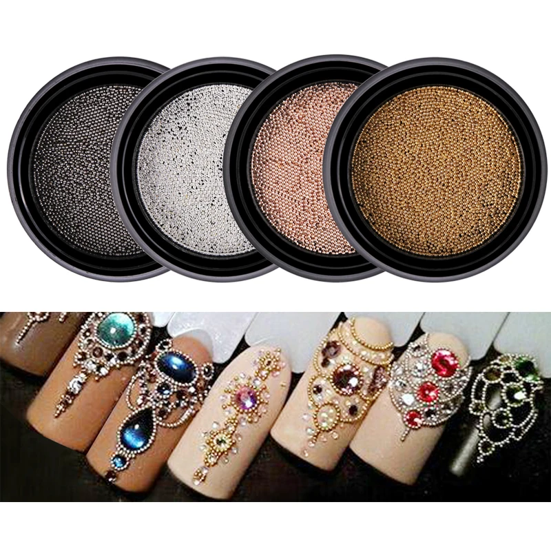 Micro Stainless Steel Beads 3D DIY Gold/Gold Rose/Gun Grey/Silver Decor Nail Art Tips for UV Gel Manicure Nails Accessory TR031