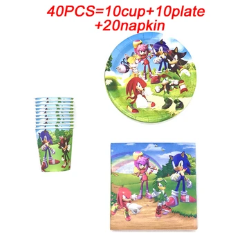 

40PCS Baby Shower Decoration Plates Cups Boys Kids Favors Sonic Theme Glass Happy Birthday Party Events Paperboard Napkins