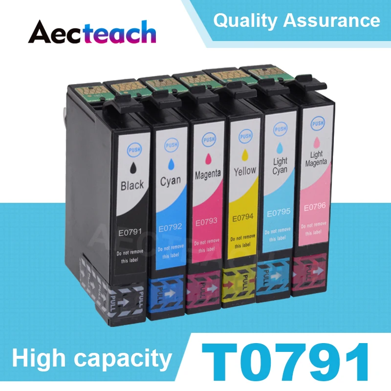 Aecteach t0791-t0796 полный картридж совместимый для стилуса фото 1400 1500 Вт P50 Artisan 1430 PX650 660 660+ 700 Вт принтер