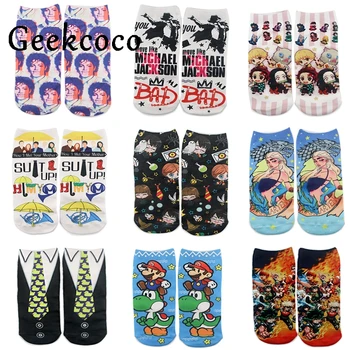 

10pairs/lot J1084 Cartoon Fashion Sports short Socks for Kids Men Women 3D Printed Pattern Hip Hop Cotton Sock Unisex