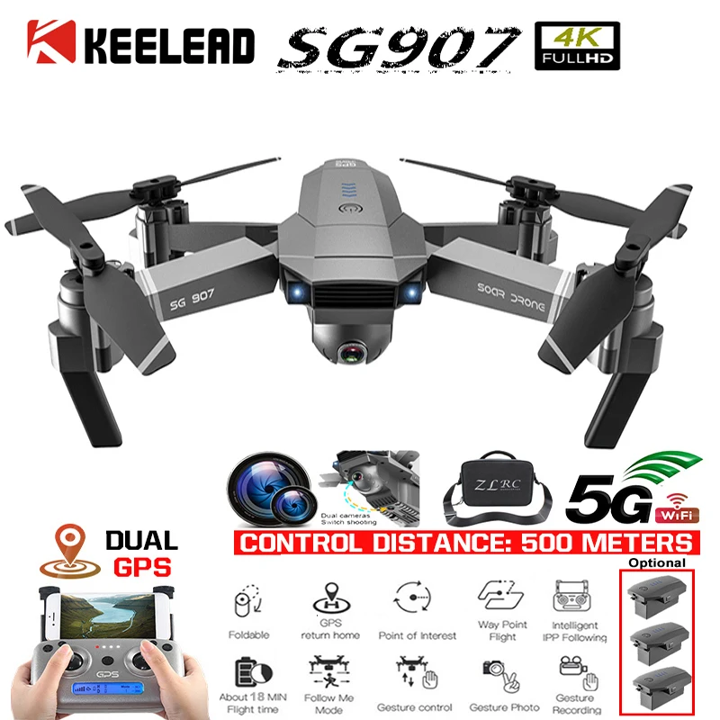 KEELEAD SG907 Дрон gps позиционирование 4 к карданный 5 г wifi Двойная камера Дрон Профессиональный gps возврат домой складной Квадрокоптер Радиоуправляемый Дрон