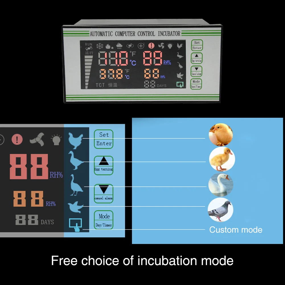 

Multifunction Digital Humidity Sensor Temperature Probe Button Automatic Eggs Brooder Hygrostat Thermostat Incubator Controller