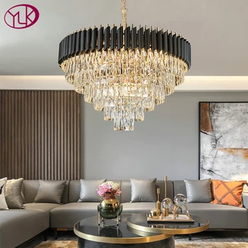 

New Youlaike Modern Luxury Living Room Crystal Chandelier High Quality Black Cristal Lustre Hanging LED Crystals Lamp