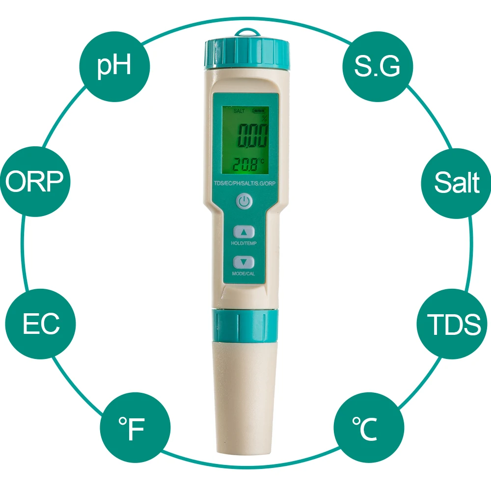 2/3/4/5/7 in 1 PH Meter TDS EC ORP Salinity SG Temperature Tool Digital Water Quality Monitor Tester for Aquarium water quality detector water tester ph meter