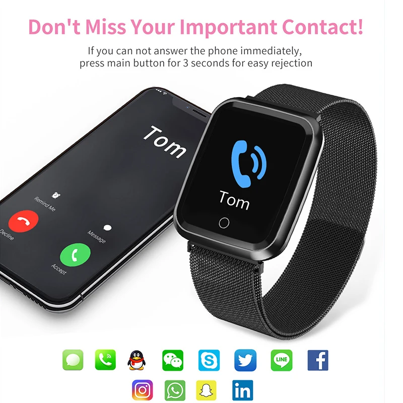 IP68 Women Smart Watch Waterproof smartwatch Heart rate monitor Sport Fitness watch Wearable Devices for ios Android gift strap