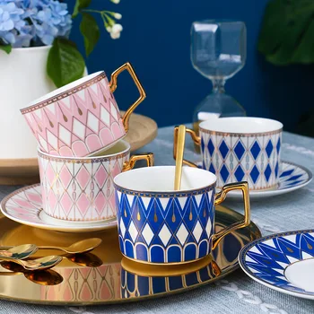 

European style coffee cup and saucer set girl heart light luxury Nordic style home bone china English afternoon tea cup
