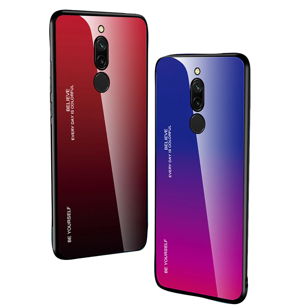 

Gradient Glass Case For xiaomi Redmi 8A 7A 6A Glossy Stained Gradient Colorful Case For redmi 6 pro 5 plus Tempered Glass Cover
