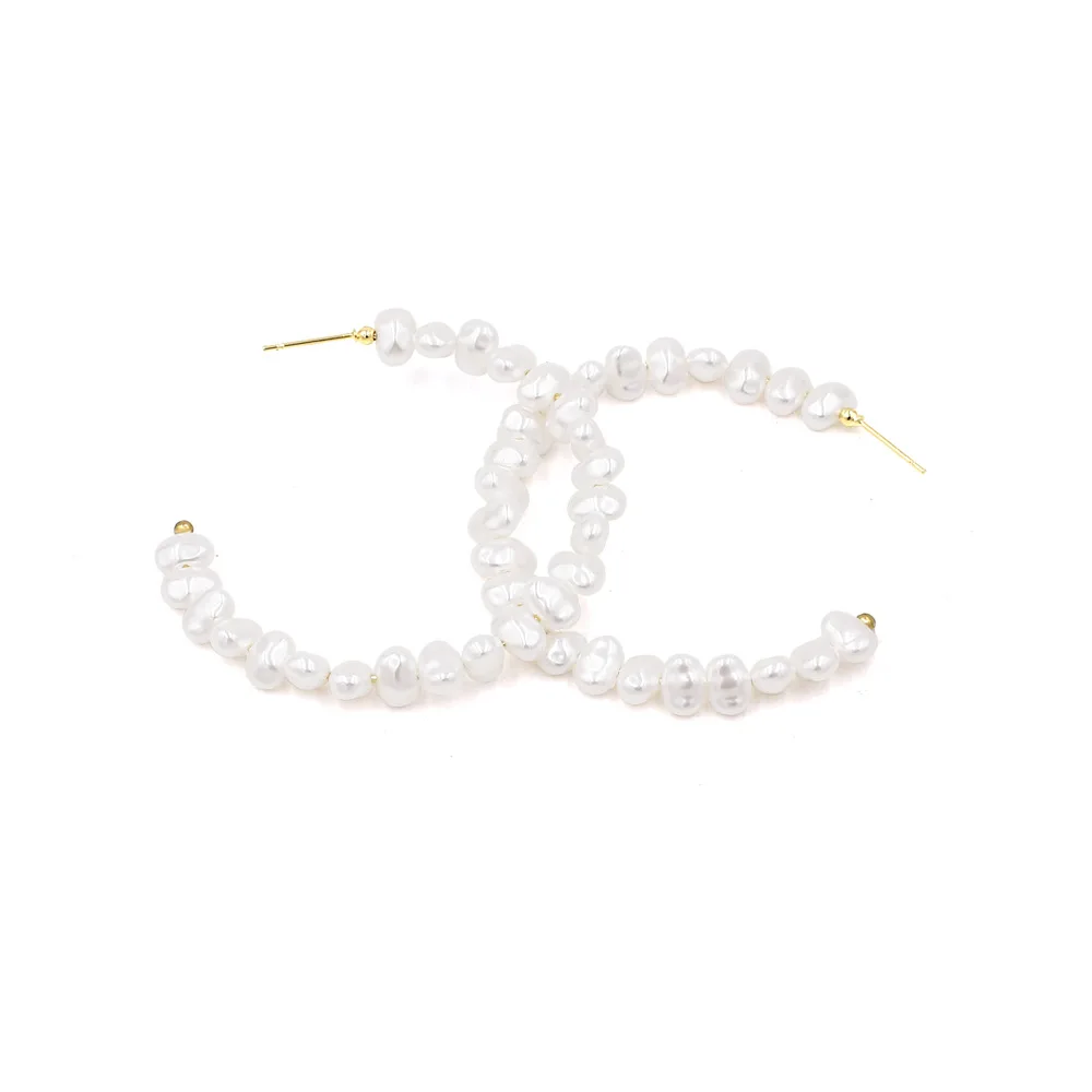 Handmade Beaded Za New Simulated Pearl Hoop Earrings for Women Round Big Hoops huggie Wedding Engagement Jewelry