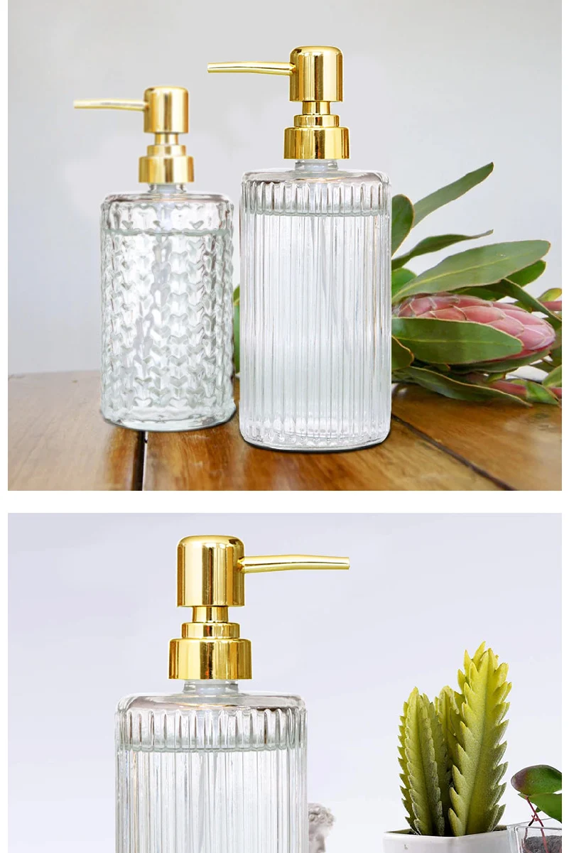 Glass Hand Sanitizer Bottle With Gold Pump For Bathroom Soap_voghion.com