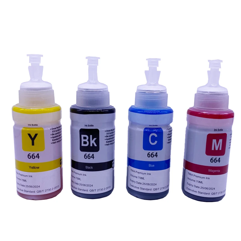 Dye Ink Kit 4 Colors 70ML T664 Refill For Epson L220 L301 L303 L310 L313 L351 L353 L358 L360 L363 L365 L455 L551 L558 L585 L1300