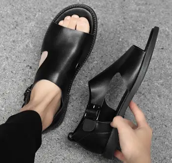 

2020 new street fashion men shoes gladiator genuine leather sandal cool man beach shoes sandals