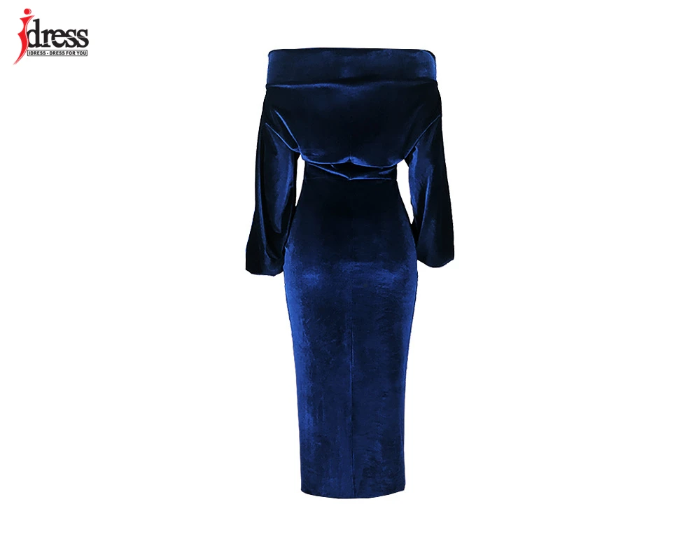 IDress 2020 Sexy Slim Off-Shoulder Nightclub Black Green Red Party Dress Lady Long Sleeve Bodycon Autumn Winter Velvet Dress (16)