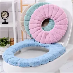 Bathroom Toilet Seat with Handle Closestool Washable Soft Winter Warmer Mat Pad Cushion O-Shape Toilet Seat Bidet Covers