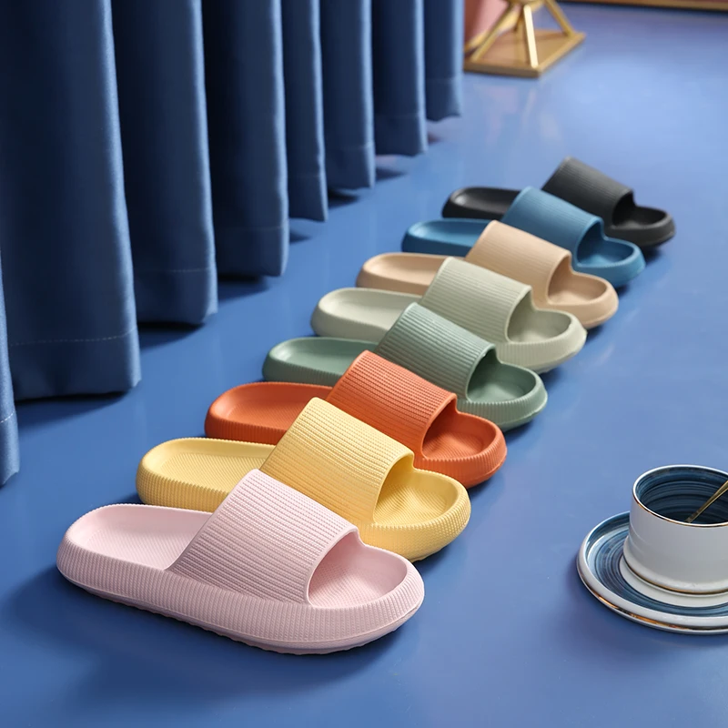 Women Thick Platform Cloud Slippers Summer Beach Eva Soft Sole Slide Sandals Leisure Men Ladies Indoor Bathroom Anti-slip Shoes — view 3