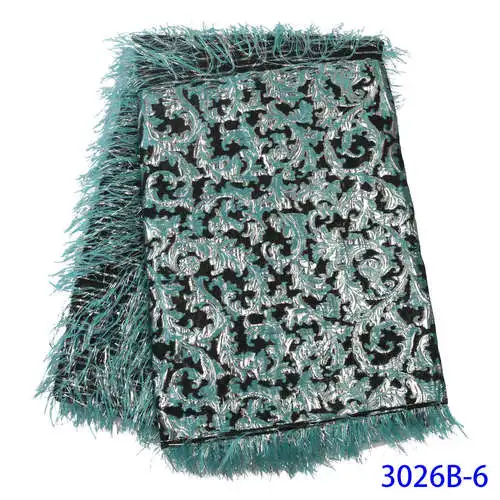 Голубое жаккардовое кружево парча ткань кружево с перьями африканские ткани нигерийский тюль сетка кружево для невесты парча кружево APW3026B - Цвет: 3026B-6